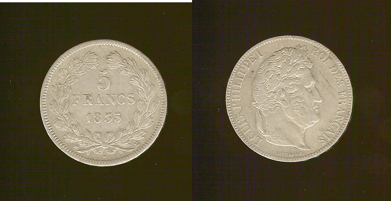 5 francs IIe type Domard 1835 Marseille TTB+ à SUP-